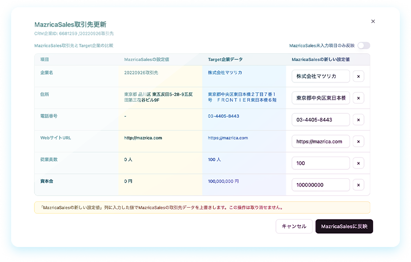 SFA/CRM取引先更新